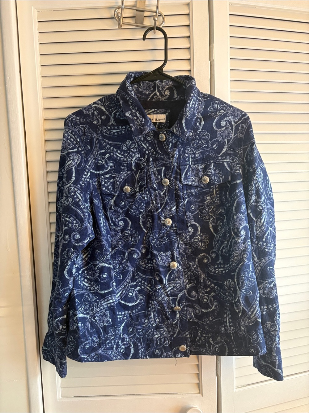 Lucy & Laurel Navy Blue Paisley 100% Linen Jacket